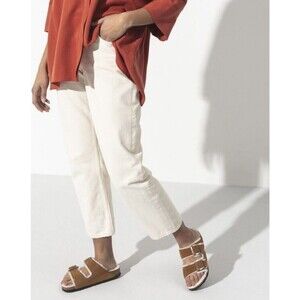 Birkenstock Sandals Arizona Shearling Suede Leather Brown Shoes Sz 38/US 7 New